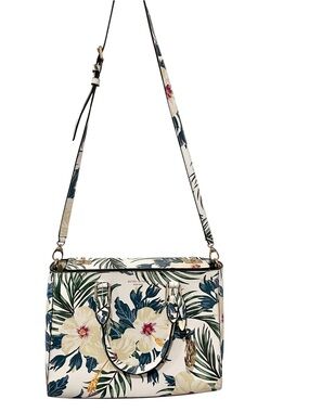 Henri Bendel Rare Tropical Floral Leather Satchel Tote Bag NEW